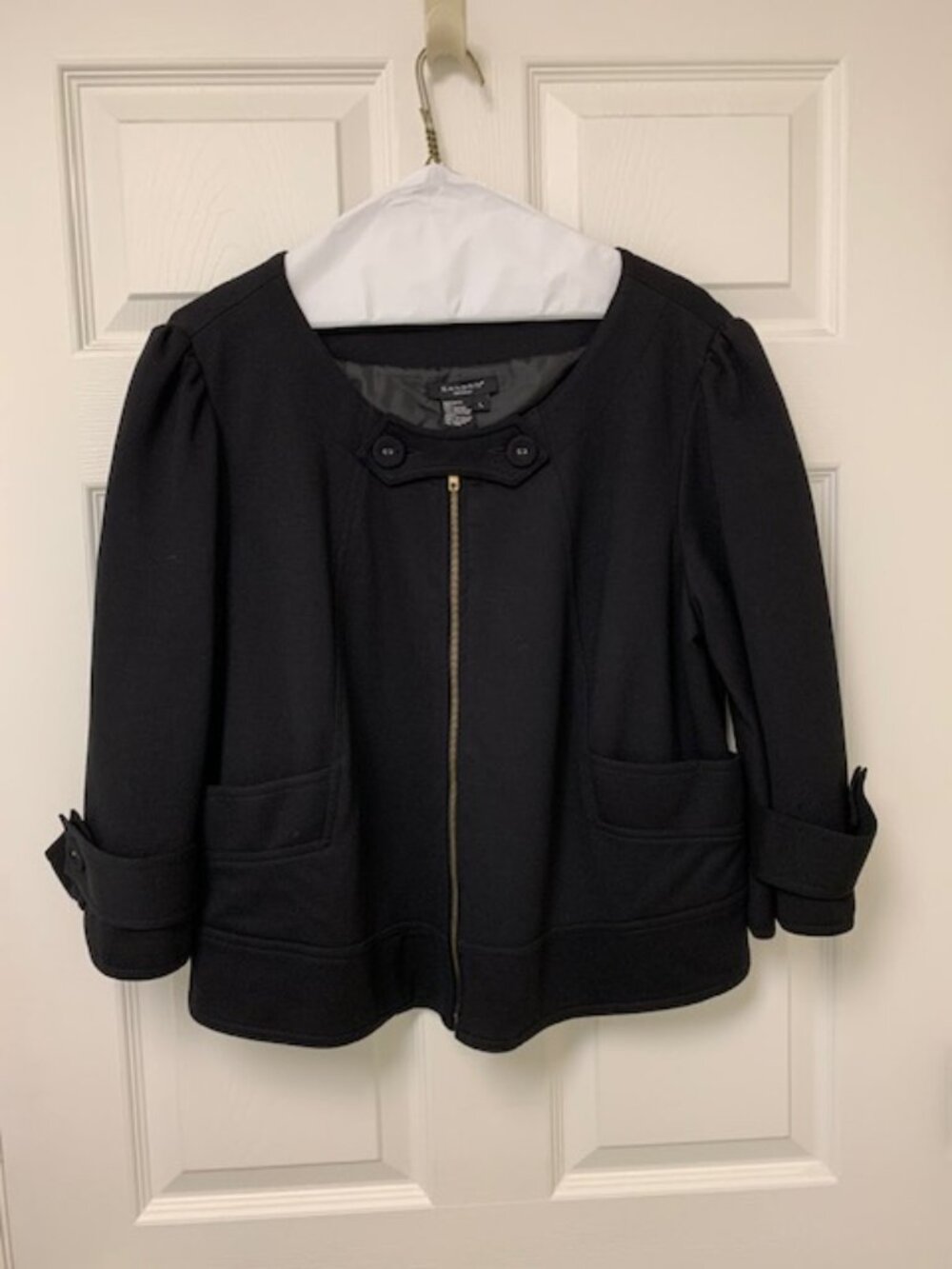 Vintage Sandro Black Blazer Women Cropped Zip Front Jacket
